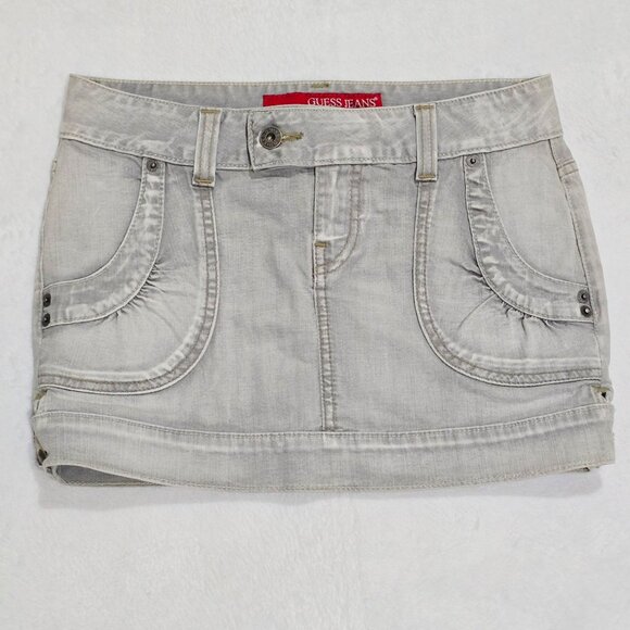 Guess Y2K Stretch Denim Skirt – Gray Mini w/ Front Pockets | Size 26 | NWOT - Picture 1 of 9